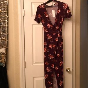 Burgundy Floral Wrap Dress